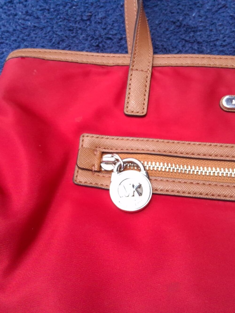 Michael Kors Red Nylon Tote with Tan Saffiano Leather Trim — Style 30T2SKPT1C - Picture 3 of 16